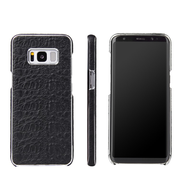 FIERRE SHANN Crocodile Texture Genuine Leather Coated PC Plated Case for Samsung Galaxy S8 Plus G955 - Black-1