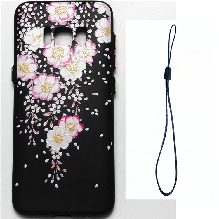 Rubberized Embossed Patterned TPU Cover with Electroplating Buttons for Samsung Galaxy S8 G950 - Sophora Flower-1