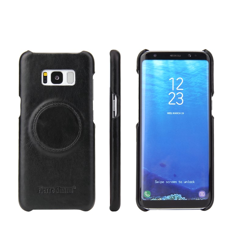 FIERRE SHANN Genuine Leather Coated PC Phone Case for Samsung Galaxy S8 Plus G955 - Black-1