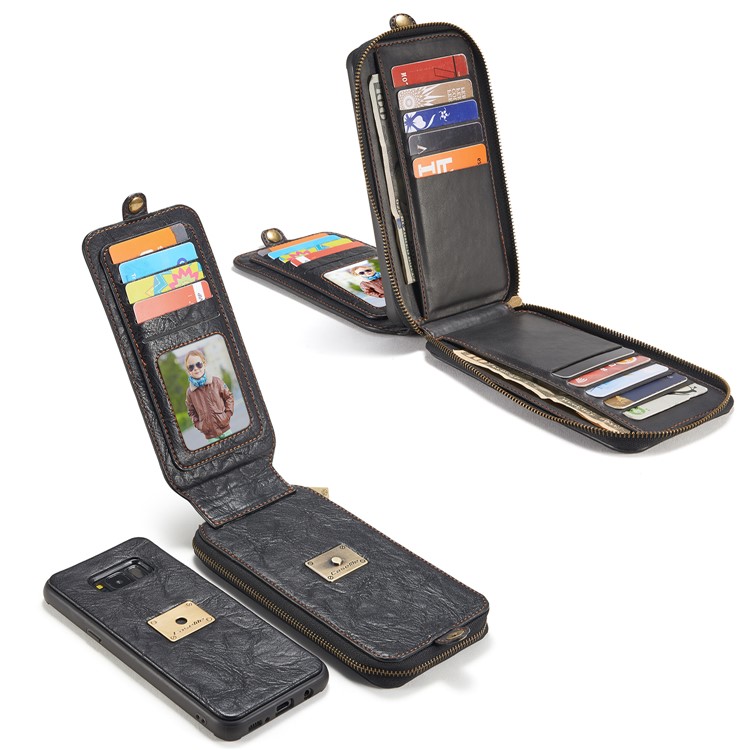 CASEME Movable 2-in-1 Multi-slot Wallet Vintage Split Leather Mobile Case for Samsung Galaxy S8 G950 - Black-33