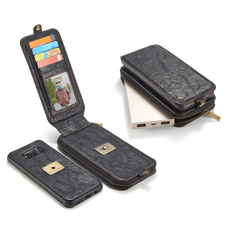 CASEME Movable 2-in-1 Multi-slot Wallet Vintage Split Leather Mobile Case for Samsung Galaxy S8 G950 - Black-35