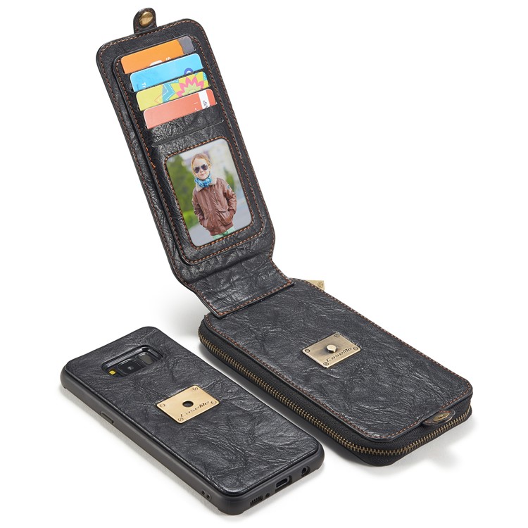 CASEME Movable 2-in-1 Multi-slot Wallet Vintage Split Leather Mobile Case for Samsung Galaxy S8 G950 - Black-4