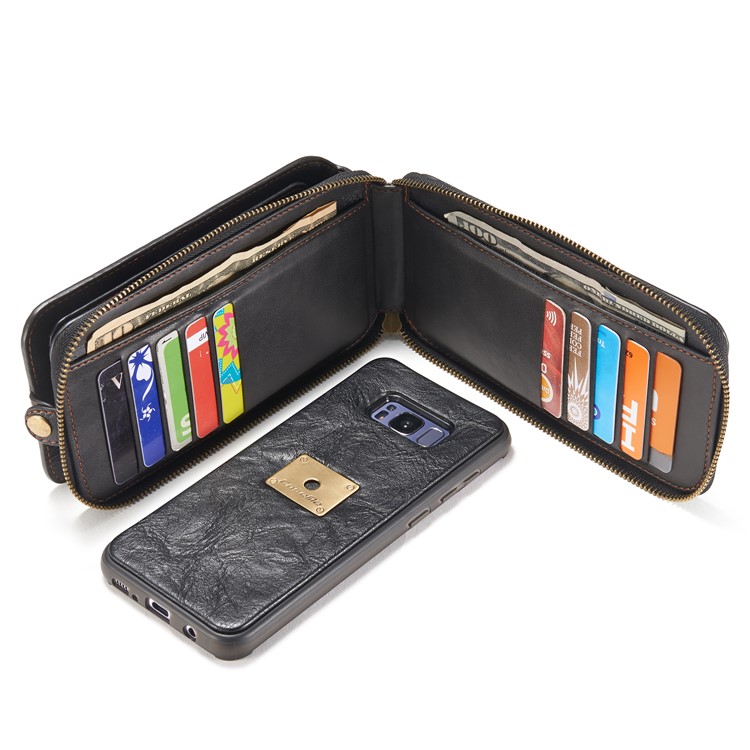 CASEME Movable 2-in-1 Multi-slot Wallet Retro Split Leather Mobile Cover for Samsung Galaxy S8+ G955 - Grey-18