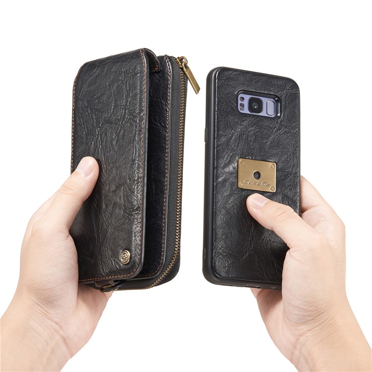 CASEME Movable 2-in-1 Multi-slot Wallet Retro Split Leather Mobile Cover for Samsung Galaxy S8+ G955 - Grey-26