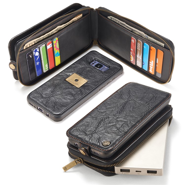 CASEME Movable 2-in-1 Multi-slot Wallet Retro Split Leather Mobile Cover for Samsung Galaxy S8+ G955 - Grey-34