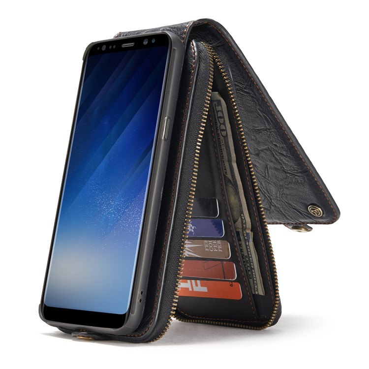 CASEME Movable 2-in-1 Multi-slot Wallet Retro Split Leather Mobile Cover for Samsung Galaxy S8+ G955 - Grey-5