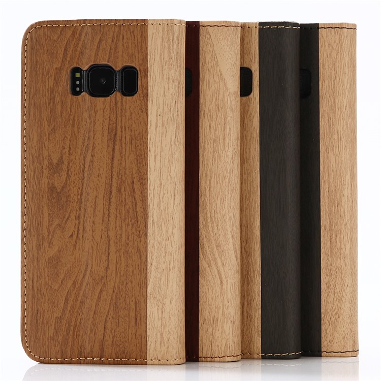 Wood Texture Magnetic Leather Wallet Cover for Samsung Galaxy S8 Plus G955 - Black-6