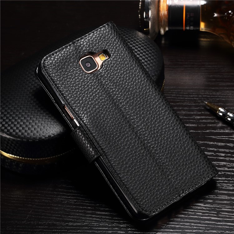 Splicing Leather Card Holder Stand Case for Samsung Galaxy A5 (2017) SM-A520F - Black-2