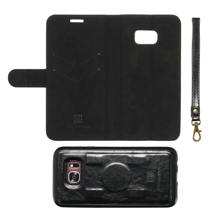DG.MING Movable Inner Case 2-in-1 Genuine Leather Cover Stand for Samsung Galaxy S7 edge G935 - Black-14