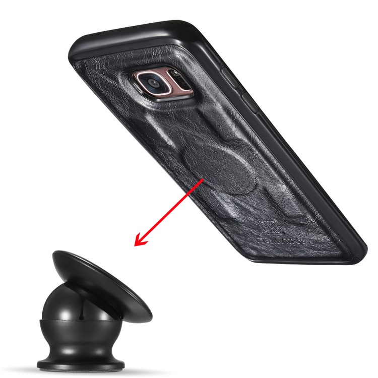 DG.MING Movable Inner Case 2-in-1 Genuine Leather Cover Stand for Samsung Galaxy S7 edge G935 - Black-17