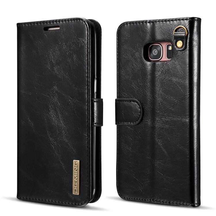 DG.MING Movable Inner Case 2-in-1 Genuine Leather Cover Stand for Samsung Galaxy S7 edge G935 - Black-2