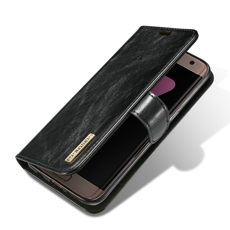 DG.MING Movable Inner Case 2-in-1 Genuine Leather Cover Stand for Samsung Galaxy S7 edge G935 - Black-6
