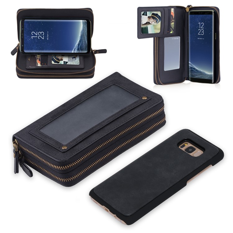 Leather Wallet + Detachable TPU Back Case for Samsung Galaxy S8 SM-G950 - Black-1