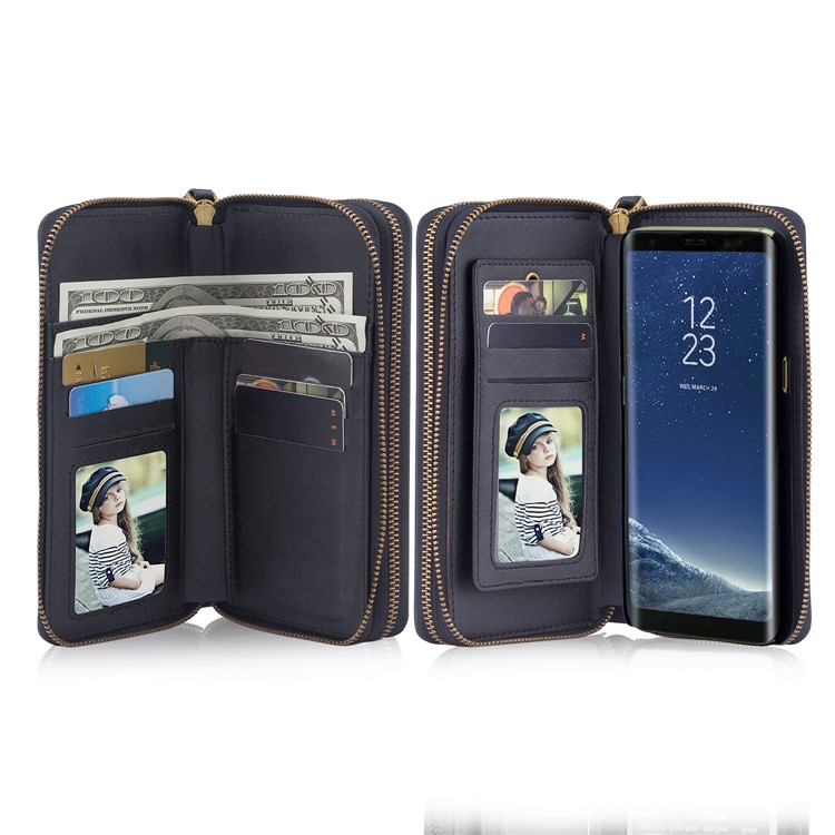 Leather Wallet + Detachable TPU Back Case for Samsung Galaxy S8 SM-G950 - Black-13
