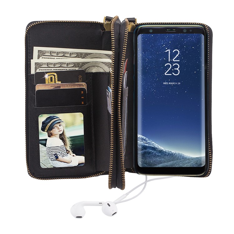 Leather Wallet + Detachable TPU Back Case for Samsung Galaxy S8 SM-G950 - Black-16