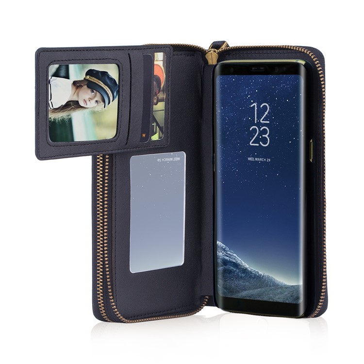 Leather Wallet + Detachable TPU Back Case for Samsung Galaxy S8 SM-G950 - Black-7