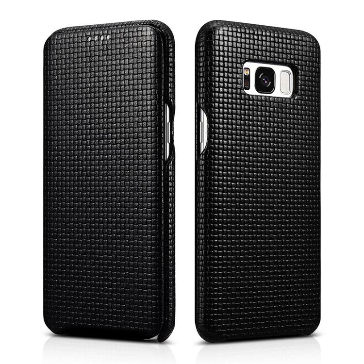 ICARER Woven Pattern Cowhide Leather Case for Samsung Galaxy S8 Plus G955 - Black-1
