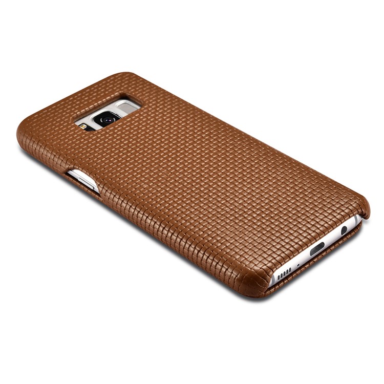 ICARER Woven Pattern Cowhide Leather Phone Cover for Samsung Galaxy S8 Plus G955 - Brown-11