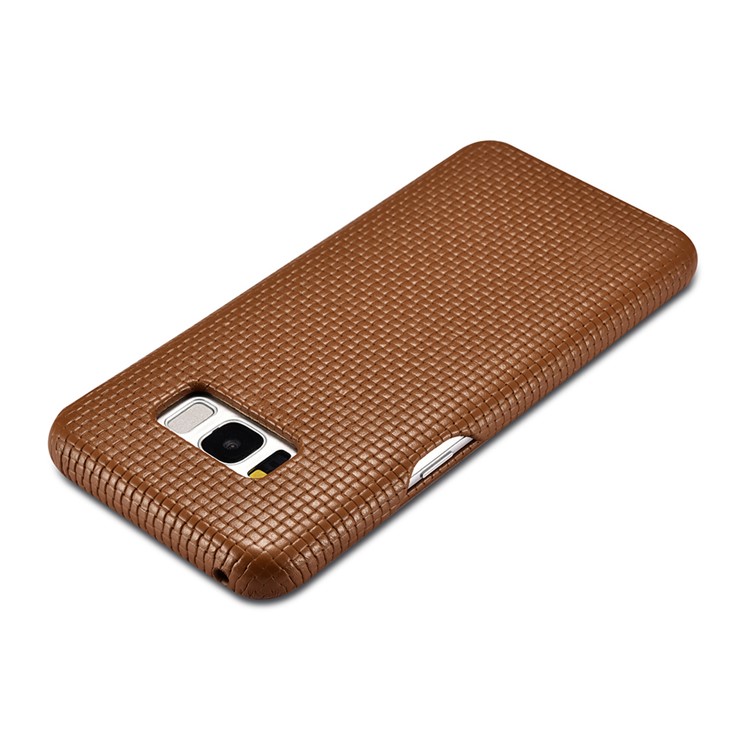 ICARER Woven Pattern Cowhide Leather Phone Cover for Samsung Galaxy S8 Plus G955 - Brown-12