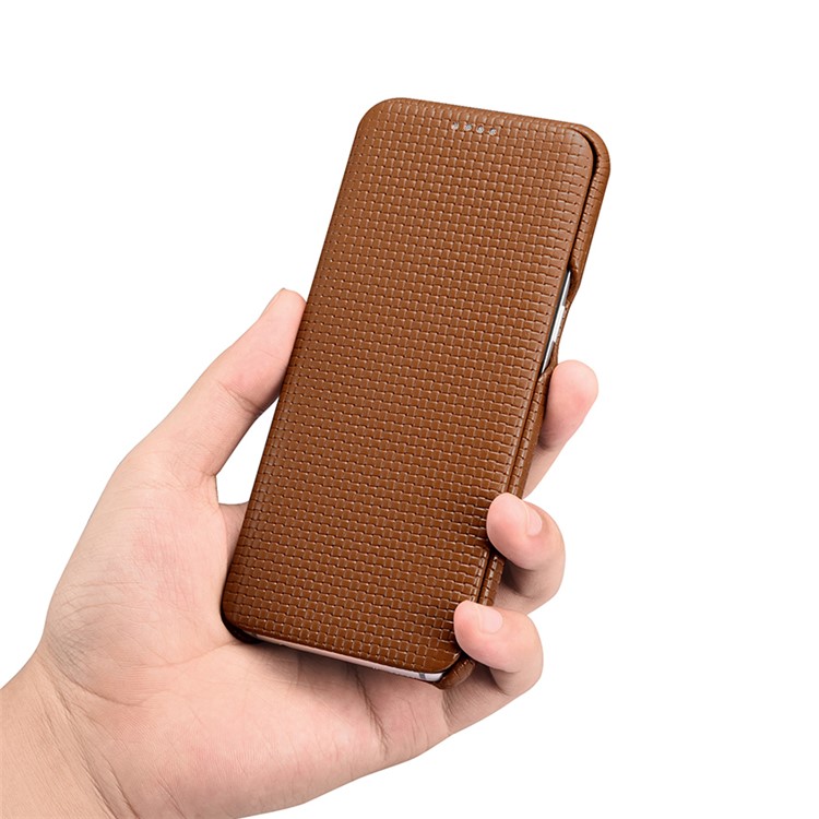 ICARER Woven Pattern Cowhide Leather Phone Cover for Samsung Galaxy S8 Plus G955 - Brown-3