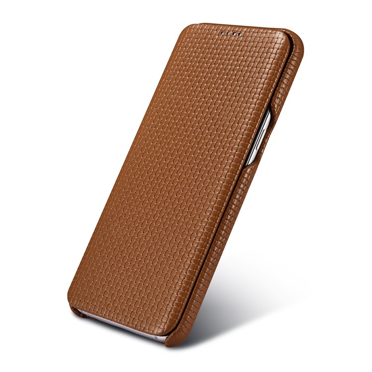 ICARER Woven Pattern Cowhide Leather Phone Cover for Samsung Galaxy S8 Plus G955 - Brown-6