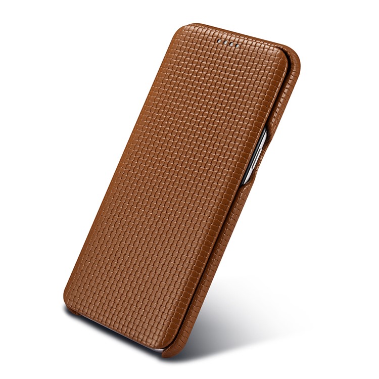 ICARER Woven Pattern Cowhide Leather Phone Cover for Samsung Galaxy S8 Plus G955 - Brown-7