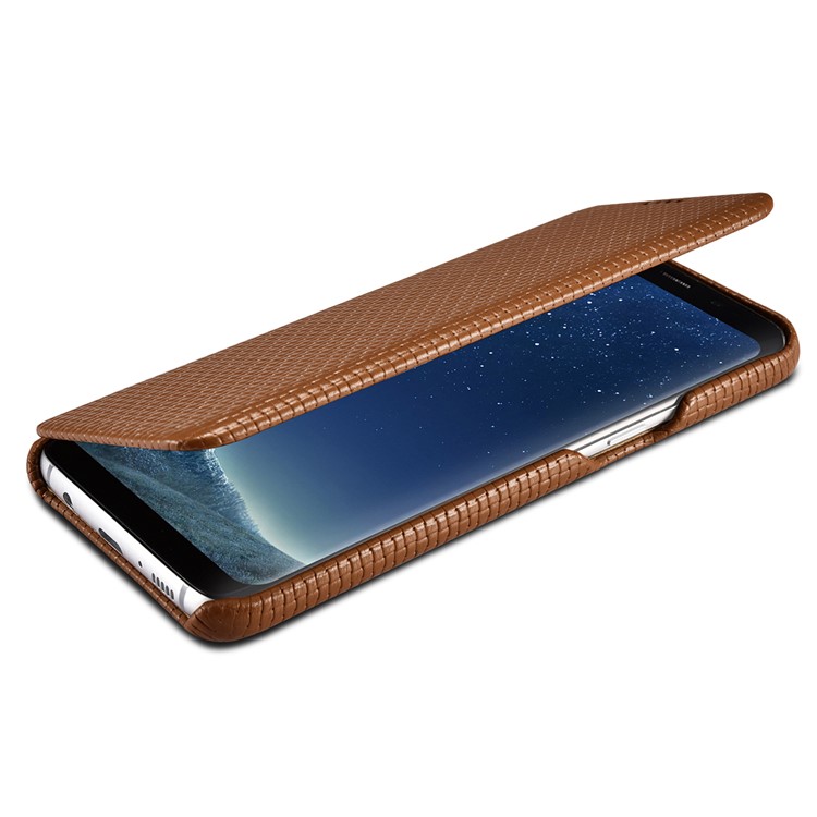 ICARER Woven Pattern Cowhide Leather Phone Cover for Samsung Galaxy S8 Plus G955 - Brown-8