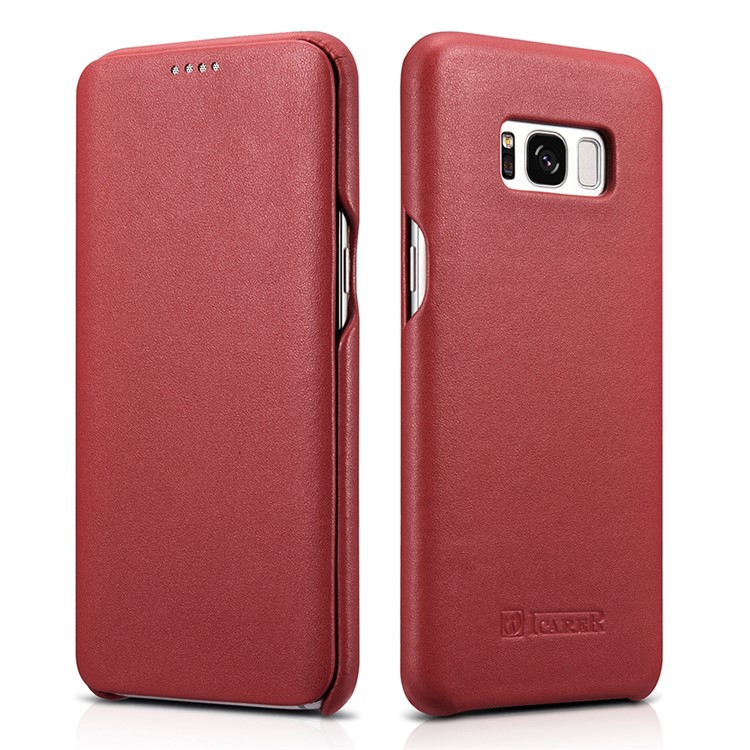 ICARER Curved Edge Luxury Series Genuine Leather Flip Case for Samsung Galaxy S8 SM-G950 - Red-1