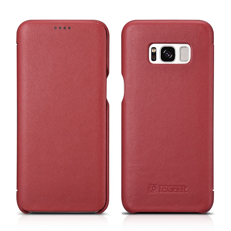 ICARER Curved Edge Luxury Series Genuine Leather Flip Case for Samsung Galaxy S8 SM-G950 - Red-2