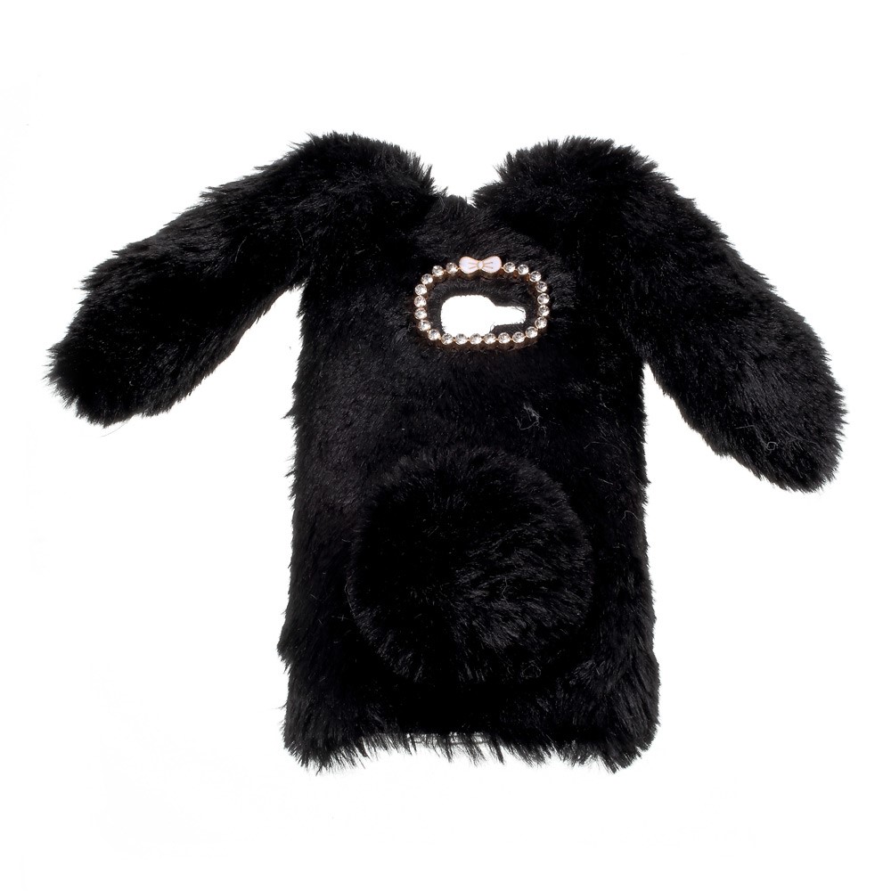 Bunny Shape Rhinestone Fluffy Warm Fur TPU Case for Samsung Galaxy Xcover 4 - Black-2