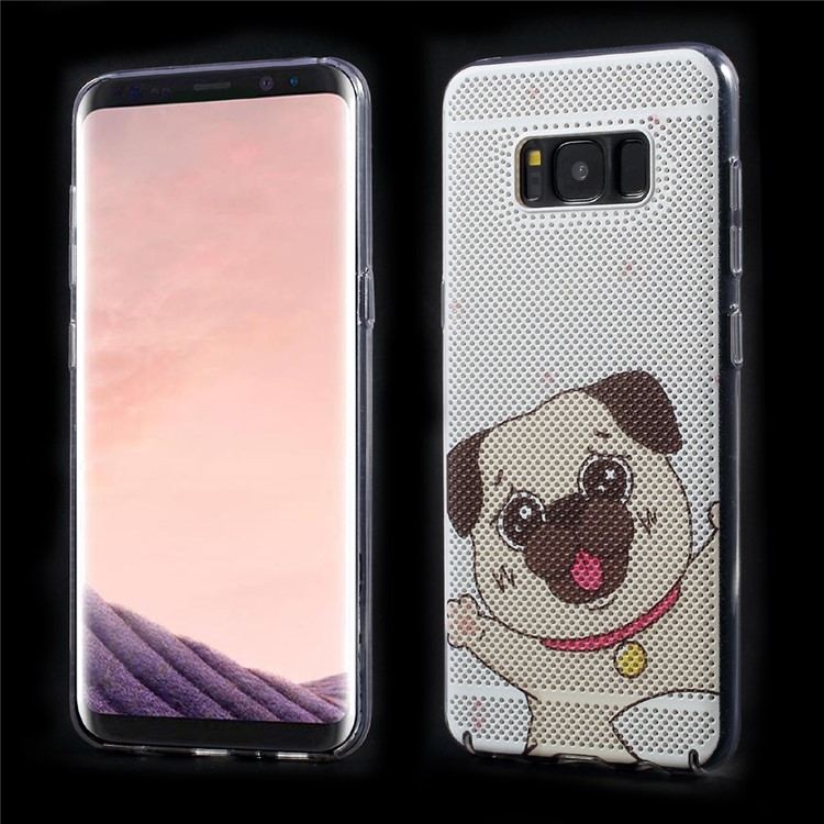 Hollow Mesh Pattern Printing PC Phone Hard Cover for Samsung Galaxy S8+ SM-G955 - Cute Dog-1