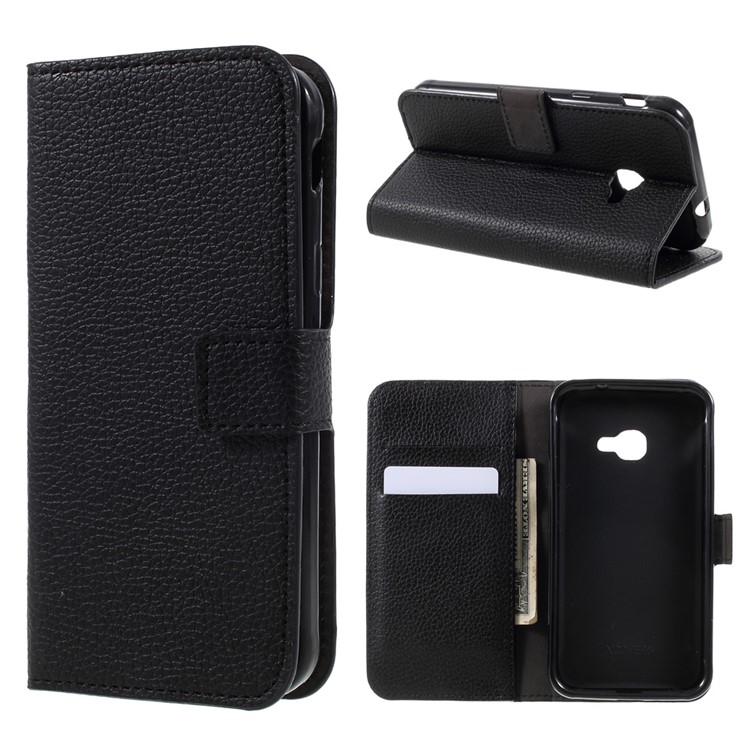 Litchi Texture Leather Wallet Stand Phone Case for Samsung Galaxy Xcover 4 - Black-1