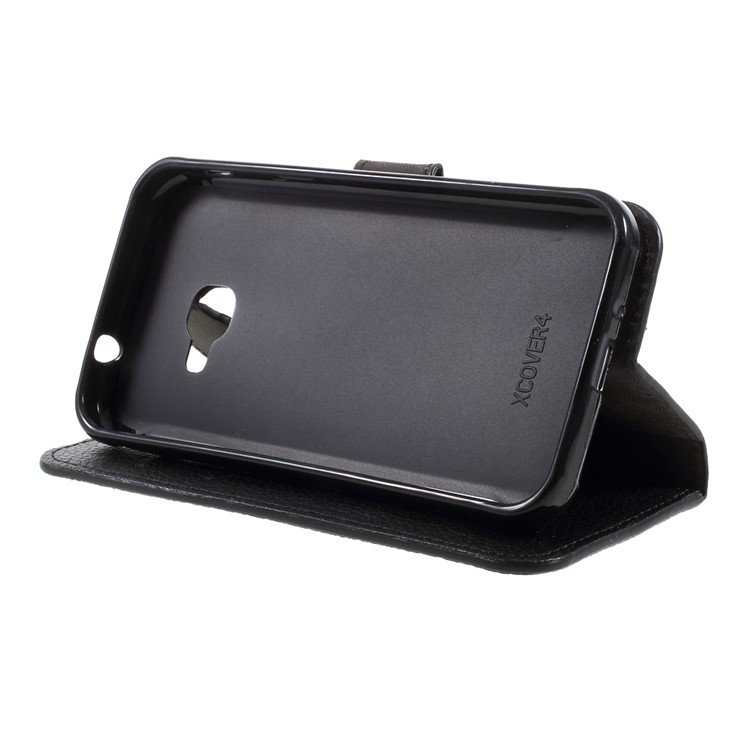 Litchi Texture Leather Wallet Stand Phone Case for Samsung Galaxy Xcover 4 - Black-4
