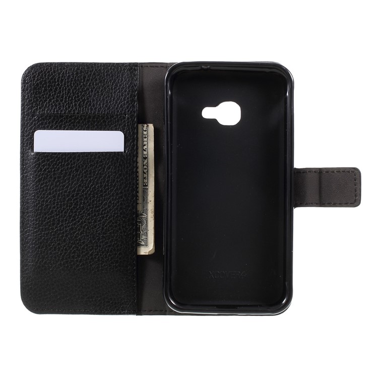 Litchi Texture Leather Wallet Stand Phone Case for Samsung Galaxy Xcover 4 - Black-6