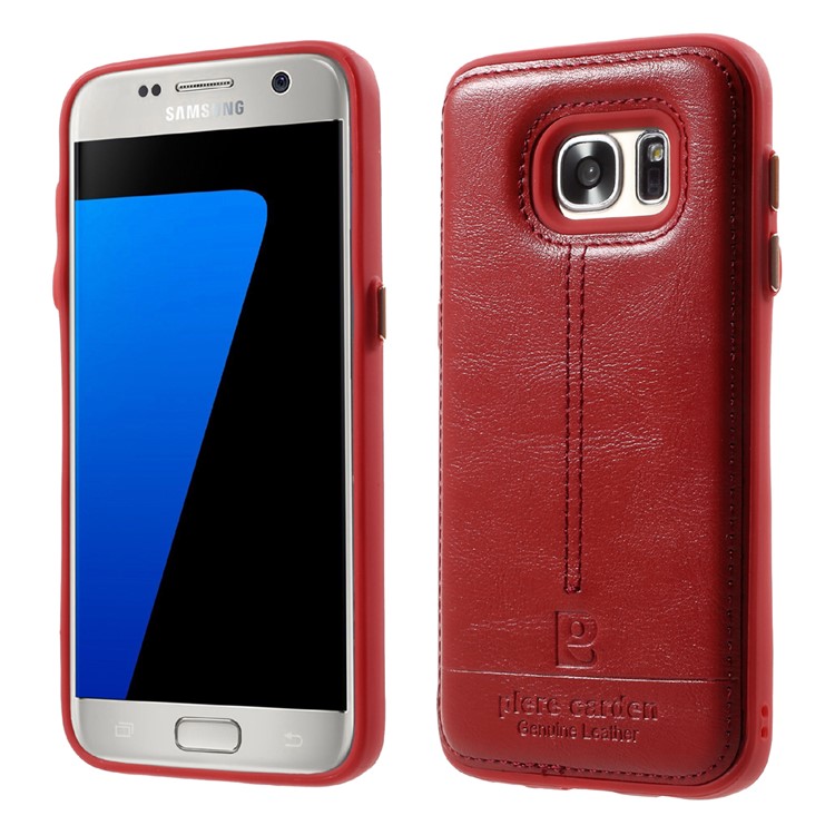 Leather Coated Soft TPU Phone Cover for Samsung Galaxy S7 G930 - Red-1