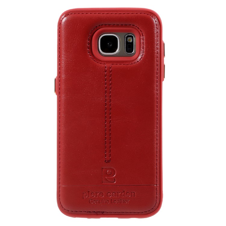 Leather Coated Soft TPU Phone Cover for Samsung Galaxy S7 G930 - Red-2