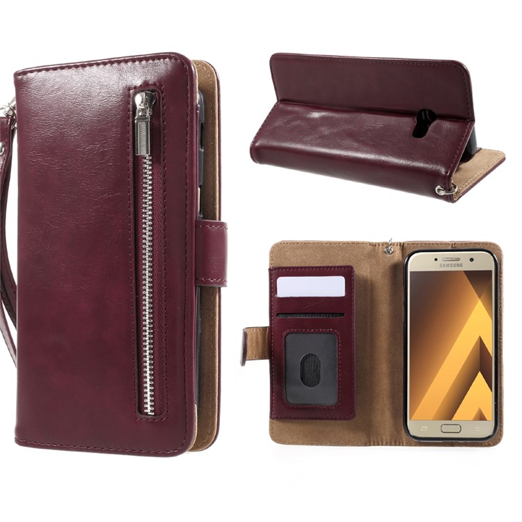 Leather Wallet + Detachable TPU Back Case for Samsung Galaxy A5 (2017) SM-A520 - Wine Red-1
