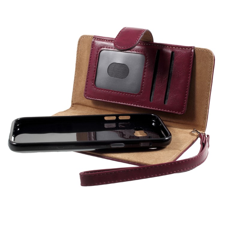 Leather Wallet + Detachable TPU Back Case for Samsung Galaxy A5 (2017) SM-A520 - Wine Red-13
