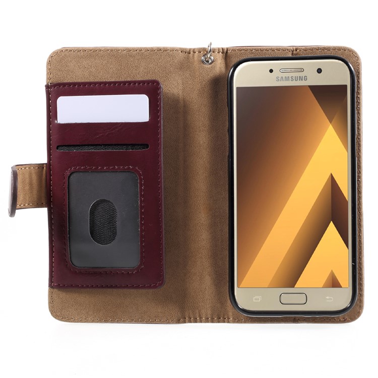 Leather Wallet + Detachable TPU Back Case for Samsung Galaxy A5 (2017) SM-A520 - Wine Red-6