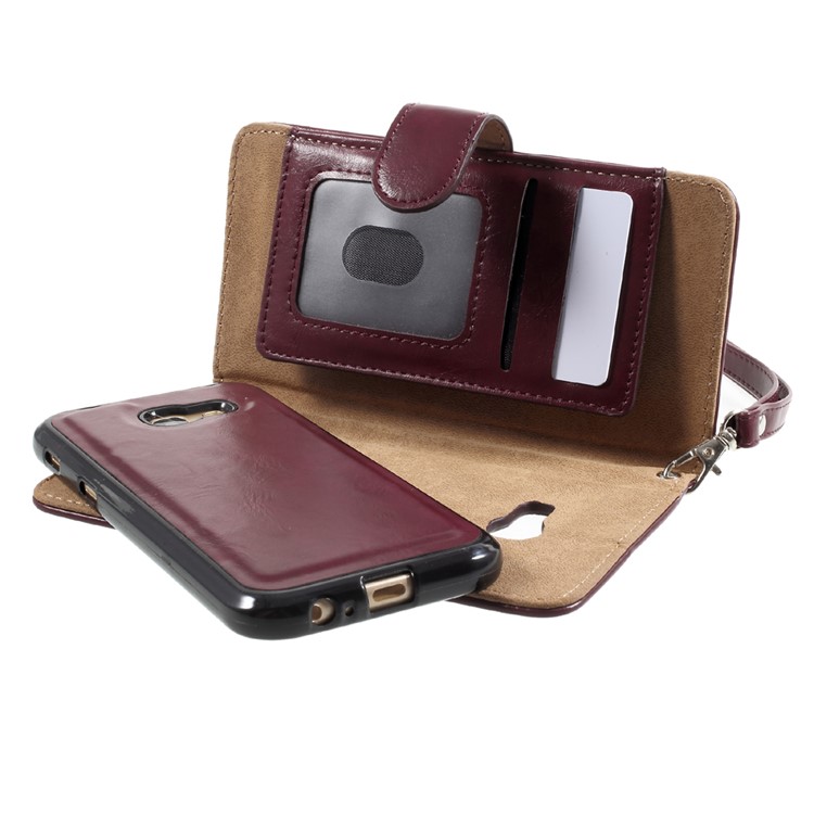 Leather Wallet + Detachable TPU Back Case for Samsung Galaxy A5 (2017) SM-A520 - Wine Red-7