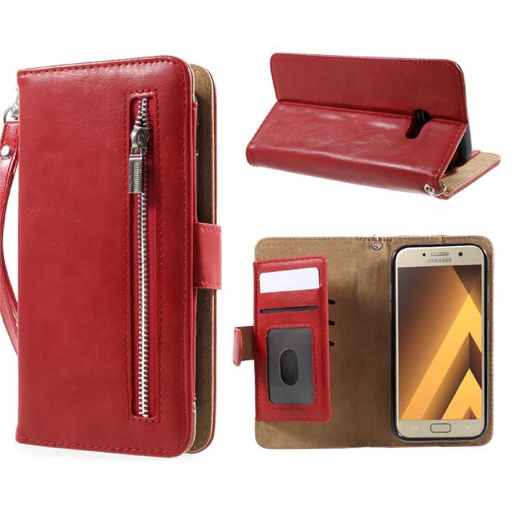 Leather Wallet + Detachable TPU Back Case for Samsung Galaxy A7 (2017) SM-A720 - Red-1