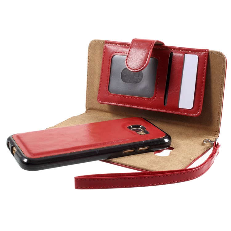 Leather Wallet + Detachable TPU Back Case for Samsung Galaxy A7 (2017) SM-A720 - Red-8