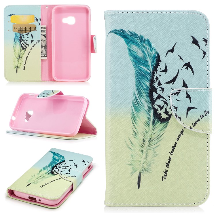 Pattern Printing Wallet Leather Phone Shell with Stand for Samsung Galaxy Xcover 4 SM-G390F - Feather Pattern-1