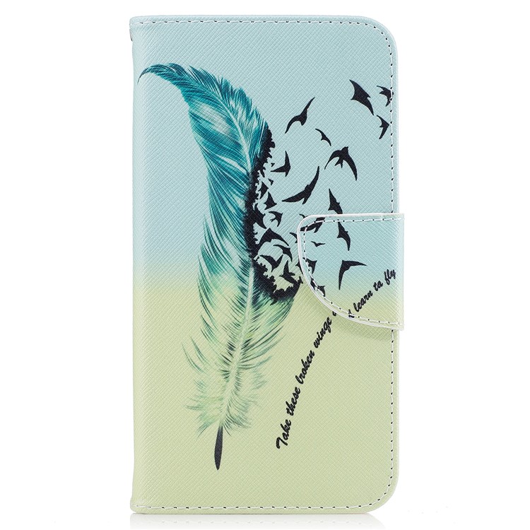 Pattern Printing Wallet Leather Phone Shell with Stand for Samsung Galaxy Xcover 4 SM-G390F - Feather Pattern-2