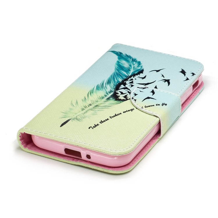 Pattern Printing Wallet Leather Phone Shell with Stand for Samsung Galaxy Xcover 4 SM-G390F - Feather Pattern-6