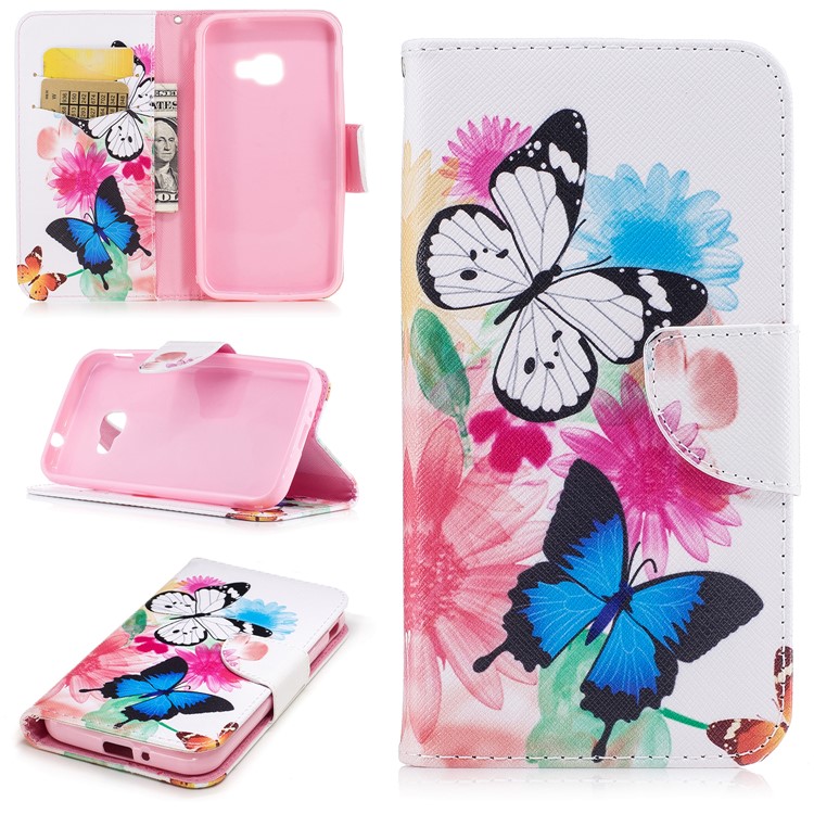 Padrão de impressão de carteira de couro dobrável invólucro móvel para Samsung Galaxy Xcover 4 SM-G390F - borboleta e flores-1