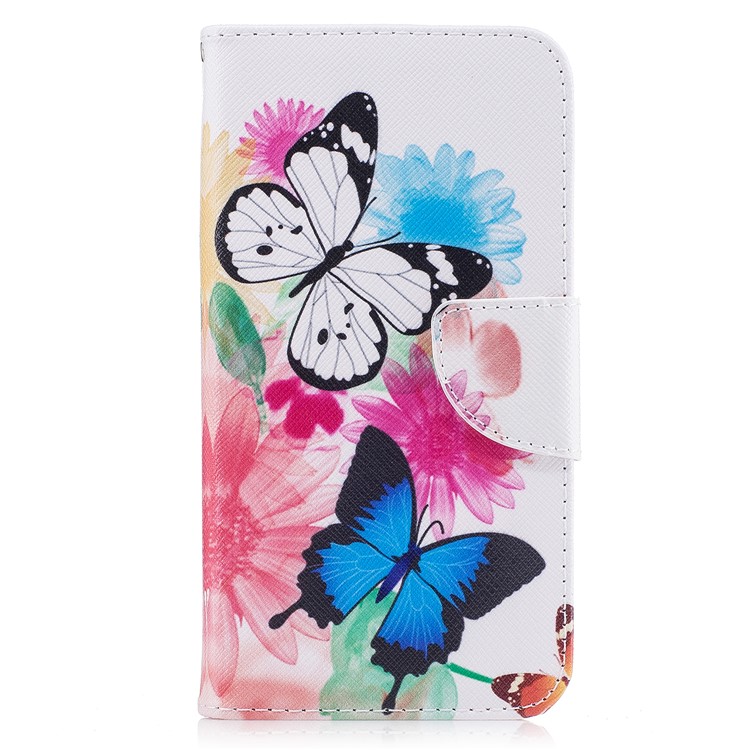 Padrão de impressão de carteira de couro dobrável invólucro móvel para Samsung Galaxy Xcover 4 SM-G390F - borboleta e flores-2
