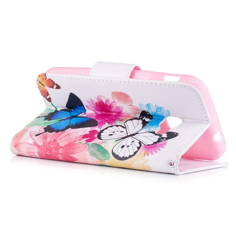 Padrão de impressão de carteira de couro dobrável invólucro móvel para Samsung Galaxy Xcover 4 SM-G390F - borboleta e flores-4