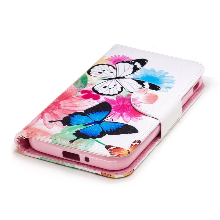 Padrão de impressão de carteira de couro dobrável invólucro móvel para Samsung Galaxy Xcover 4 SM-G390F - borboleta e flores-6