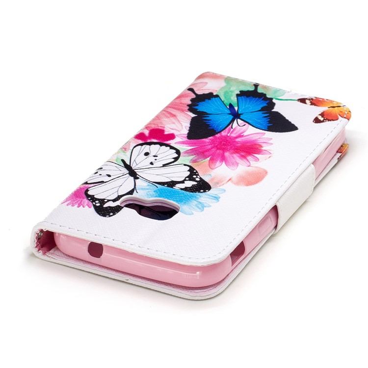 Padrão de impressão de carteira de couro dobrável invólucro móvel para Samsung Galaxy Xcover 4 SM-G390F - borboleta e flores-7